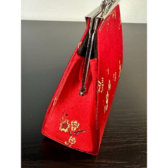 NWD Vintage-Inspired Asian Red Floral Embroidered Mini Handbag Evening Purse - Picture 8 of 10